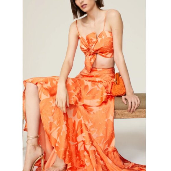 Ramy Brook Skirt Size 6 Orange A-Line Elisa Floral Ruffled Lined Fashion Style - Picture 4 of 11